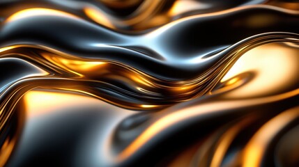 Wall Mural - Abstract gold liquid flowing, dark background, luxury texture, design element