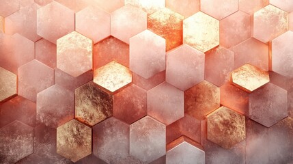 Poster - Rose gold hexagons, textured wall, light flare, background, abstract design