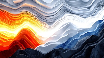Leinwandbilder - Abstract 3D Waves Art with warm orange to cool blue color gradients and layering effects