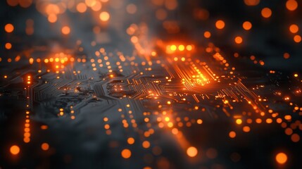 Poster - Glowing Circuit Board, Tech Innovation, Dark Background, Website Header