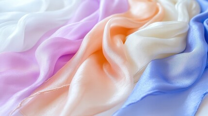 Wall Mural - Pastel silk scarves draped, soft texture, close-up, fabric background, fashion