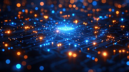 Aufkleber - Glowing Circuit Board, Data Network, Technology, Abstract Background, Digital