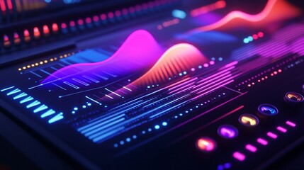 Poster - Neon Futuristic Technology Interface with Dynamic Data Visualization and Colorful Waveforms
