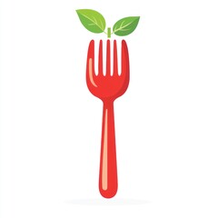 Wall Mural - Red Fork with Fresh Greens; Simple Food Icon; Use for Restaurant Menu or Healthy Eating Promotion