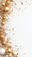 Poster - Golden and white decorative ornaments with glitter against a plain background, ideal for festive designs and celebrations.