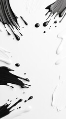 Poster - Abstract black and white paint splashes create a dynamic and artistic composition on a clean background.