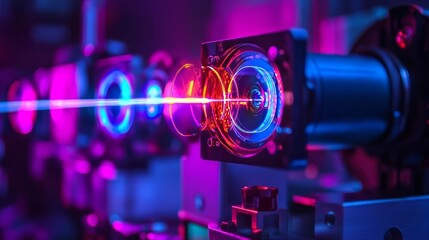 colorful laser beams emerge from precision optics during advanced scientific research in a laborator