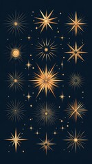 Poster - A collection of golden starburst designs against a dark background, creating a magical and festive atmosphere.