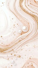 Poster - Elegant abstract background featuring soft pink swirls, gold accents, and pearl-like elements, creating a luxurious and artistic texture.