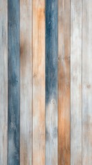Poster - Textured wooden planks in varying shades of blue and orange create a rustic, stylish background suitable for design projects.