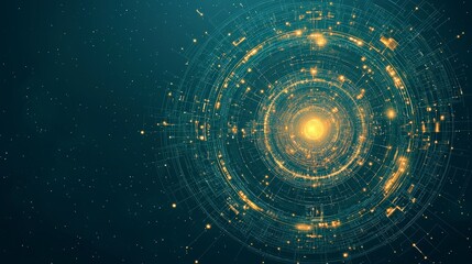 Poster - Abstract digital artwork featuring swirling circular patterns and glowing particles against a dark background.