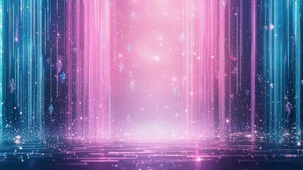 Poster - Abstract gradient background with vibrant pink and blue light streaks, creating a dreamy atmosphere filled with sparkles and ethereal effects.
