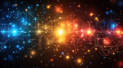 Poster - Abstract tech circuit board glow; digital network