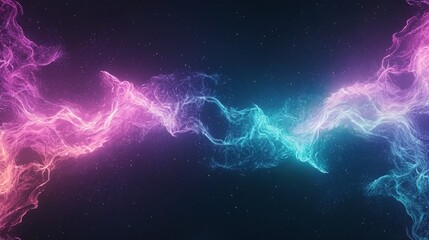 Poster - Colorful digital waves with a cosmic feel, blending pink and blue hues against a dark background, creating a sense of motion and energy.