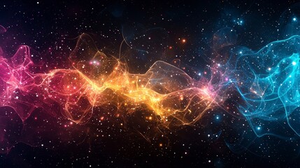 Poster - Vibrant cosmic scene with colorful nebulae and stars against a dark background, showcasing the beauty of the universe.