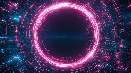 Poster - Vibrant abstract digital circle with glowing particles, creating a futuristic and dynamic visual effect.