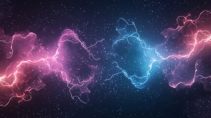 Poster - Vibrant cosmic background with swirling pink and blue particles against a dark starry backdrop, evoking a sense of energy and movement.