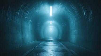 Aufkleber - Mysterious blue-lit tunnel, foggy atmosphere, background unknown, suitable for sci-fi