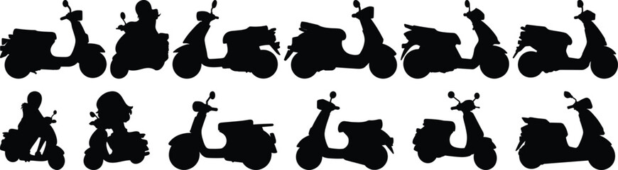 Wall Mural - Scooter silhouette set vector design big pack of motorcycle illustration and icon