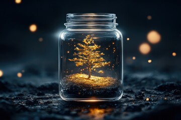 Wall Mural - Snowy Christmas Tree in a Jar - Festive Xmas Concept