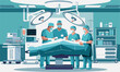 © TrustMaker Creative - Modern Vector illustration of a surgical team operating room, Surgeons team in operating room flat vector illustration. Cartoon surgeons team working in operation room,easily editable.