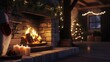 © Аліна Гранатова - Warm fireplace with flickering flames and holiday decorations in a cozy cabin setting during winter evenings