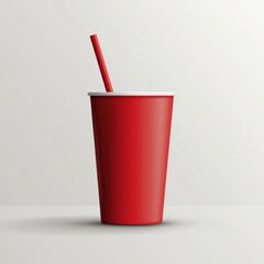 Wall Mural - Red paper cup with straw, studio shot, white background, beverage mockup