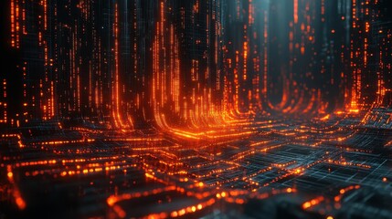 Poster - Glowing digital data streams, futuristic city, abstract background, tech concept