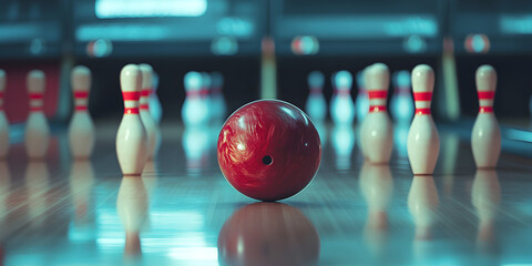 Striking down pins with a bowling ball, cut out, white background theme