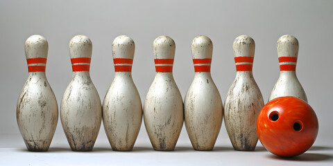 Striking down pins with a bowling ball, cut out, white background concept