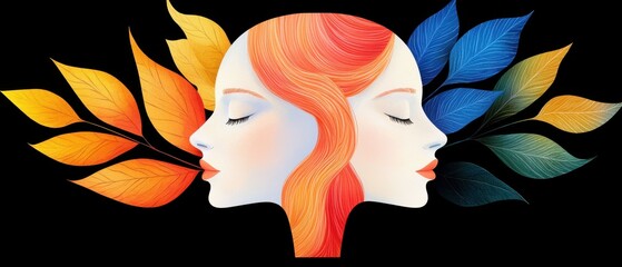 Poster - Artistic expression of duality a creative exploration in modern illustration abstract vibrant colors side view