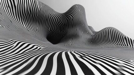 Aufkleber - Abstract black white striped landscape, 3D render, futuristic design, background