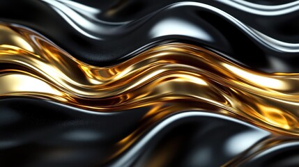 Wall Mural - Gold and black liquid waves abstract background, design