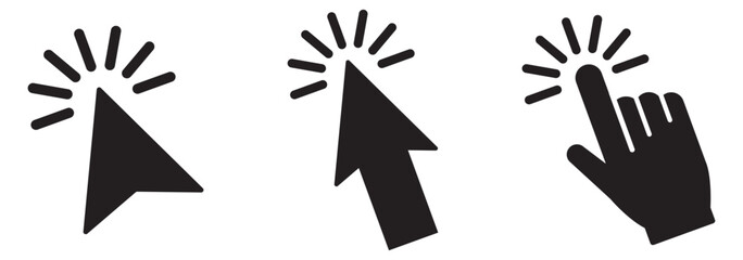 Fototapete - Set of mouse click cursor arrow icons, hand cursor and loading icons. Vector illustration
