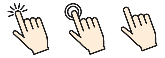 Fototapete - Computer mouse click cursor arrow icons set. Clicking cursor. Hand cursors icons click set. Pointer click icon. Loading icon