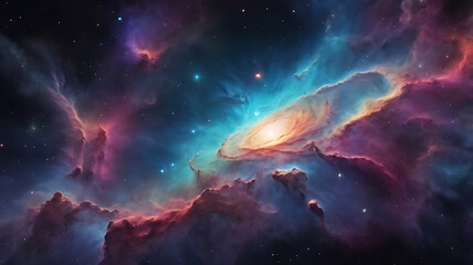 nebula and stars in outer space. science fiction wallpaper.nebula and stars surrounded aroun side ,