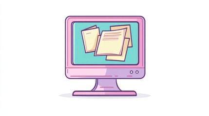 Fototapete - Computer Screen Displaying Documents