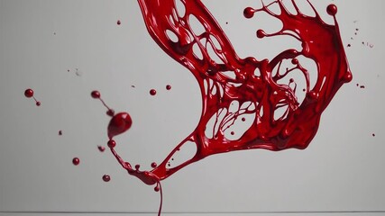 Poster - Vivid red paint splashes in mid-air, creating a dynamic and energetic visual. The fluid motion and rich color contrast against a neutral background, capturing the essence of movement and creativity