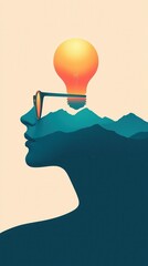 Poster - Innovative thinking visualization mountain landscape graphic art abstract environment side view creativity concept
