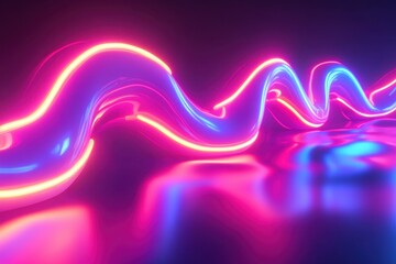 Poster - colorful neon lights create a flowing wave pattern in a dark environment