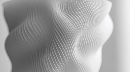 Poster - Abstract white sculpted form, wavy lines, studio shot, clean background, design texture