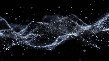 Poster - Abstract digital wave, particles, dark background, technology concept, website header