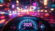 © Joachim - A dynamic view from the driver's seat of a car speeding through a vibrant city at night, illuminated by bright lights and colorful reflections for an exhilarating urban experience.