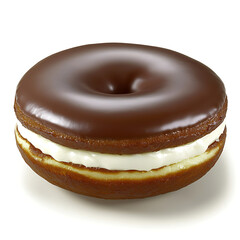 Canvas Print - Chocolate-frosted doughnut split and filled with white cream,isolated on a white background.