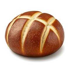 Poster - Close-up studio shot of a browned, crusty round bread roll with deep cuts on a white background.