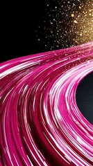 Poster -   A close-up of a cell phone on a black surface with pink, gold swirls and stars in the background