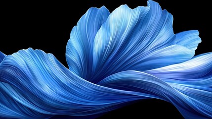 Poster -   A close-up of a blue flower against a black background The blue blooms prominently in the image, while the black surroundings provide a striking contrast