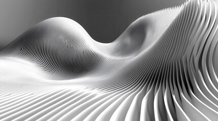 Poster - Abstract white 3D landscape, flowing lines, waves, gray background, design concept