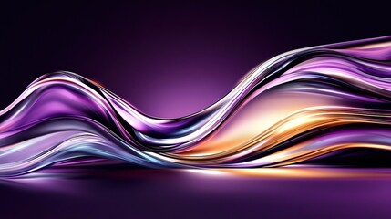Poster -   A purple and gold abstract background with wavy lines on a dark purple background with a light reflection at the bottom of the image