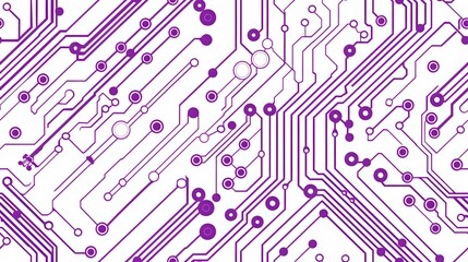 Poster - purple circuit board pattern with electronic pathways and connection points on white background, sea